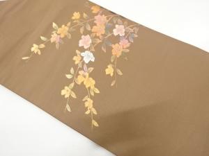 金彩　枝花模様　刺繍　名古屋帯